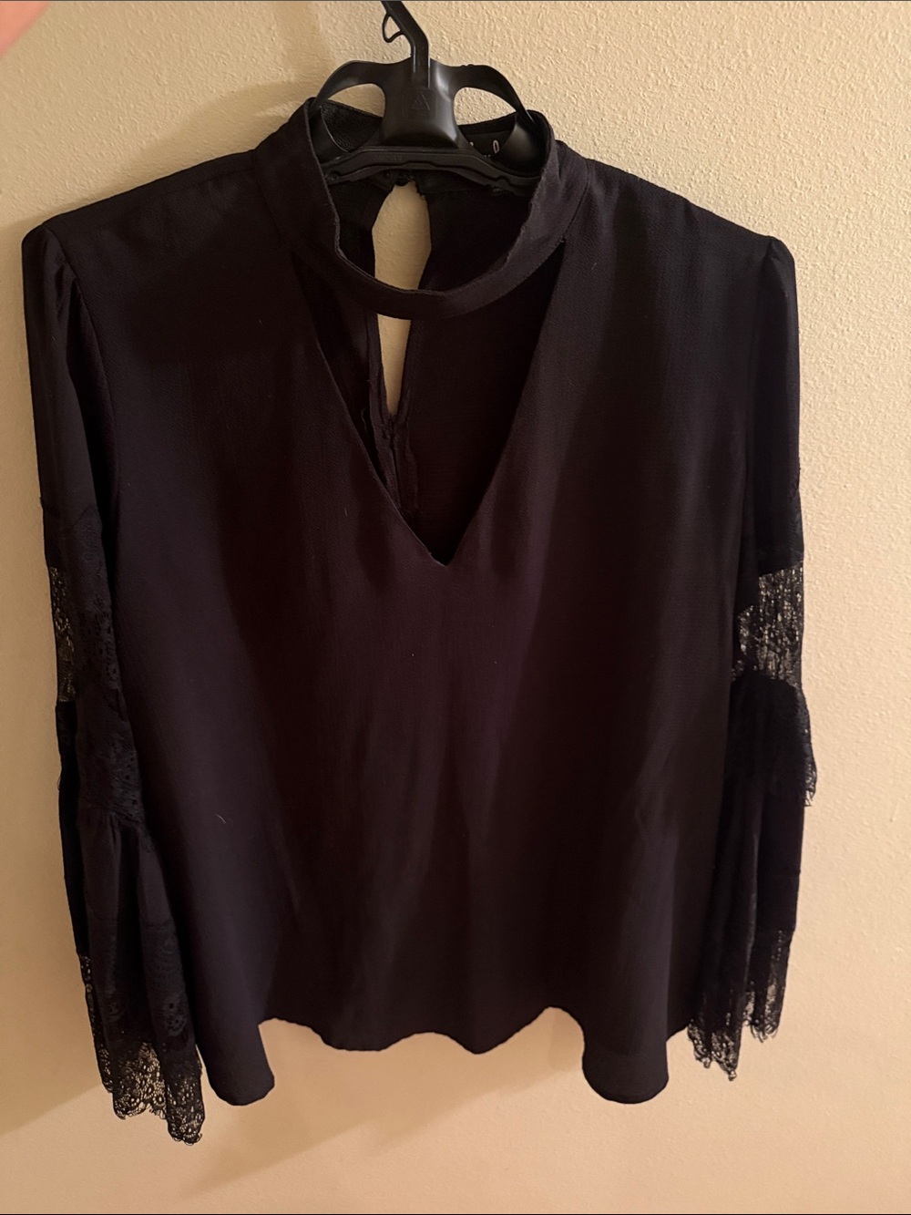 Lulu's Black Lace Bell-Sleeve V-Neck Blouse - Picture 6 of 6